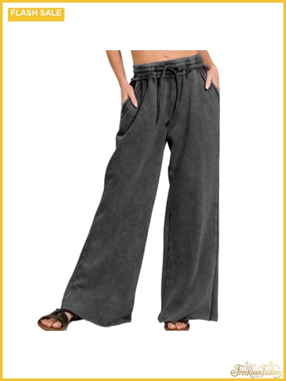 Acid Wash High Waist Wide Leg Sweatpants Palazzo Pants Cotton Polyester